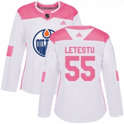 Womens Adidas Edmonton Oilers 55 Mark Letestu Authentic WhitePink Fashion NHL Jersey 