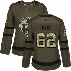 Womens Adidas Edmonton Oilers 62 Eric Gryba Authentic Green Salute to Service NHL Jersey 