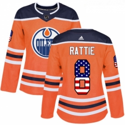 Womens Adidas Edmonton Oilers 8 Ty Rattie Authentic Orange USA Flag Fashion NHL Jersey 