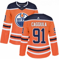 Womens Adidas Edmonton Oilers 91 Drake Caggiula Authentic Orange Home NHL Jersey 