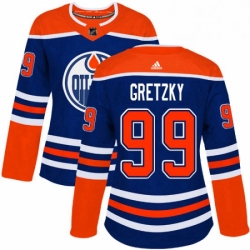 Womens Adidas Edmonton Oilers 99 Wayne Gretzky Authentic Royal Blue Alternate NHL Jersey 