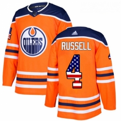 Youth Adidas Edmonton Oilers 4 Kris Russell Authentic Orange USA Flag Fashion NHL Jersey 