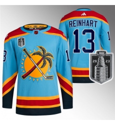 Men Florida Panthers 13 Sam Reinhart Blue 2023 Stanley Cup Final Reverse Retro Stitched Jersey