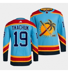 Men Florida Panthers 19 Matthew Tkachuk Blue 2022 Reverse Retro Stitched Jersey