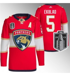 Men Florida Panthers 5 Aaron Ekblad Red 2023 Stanley Cup Final Stitched Jersey