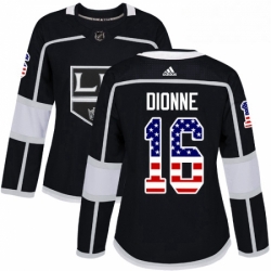 Womens Adidas Los Angeles Kings 16 Marcel Dionne Authentic Black USA Flag Fashion NHL Jersey 