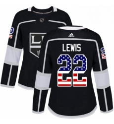 Womens Adidas Los Angeles Kings 22 Trevor Lewis Authentic Black USA Flag Fashion NHL Jersey 