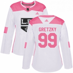 Womens Adidas Los Angeles Kings 99 Wayne Gretzky Authentic WhitePink Fashion NHL Jersey 