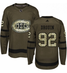 Mens Adidas Montreal Canadiens 92 Jonathan Drouin Authentic Green Salute to Service NHL Jersey 