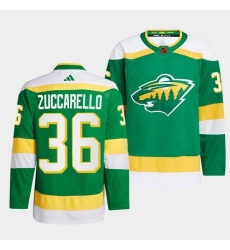 Men Minnesota Wild 36 Mats Zuccarello Green 2022 23 Reverse Retro Stitched Jersey