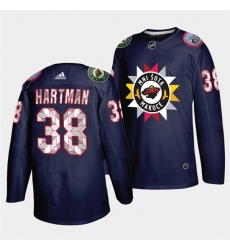 Men Minnesota Wild 38 Ryan Hartman 2021 22 Navy Native American Heritage Day Stitched Jersey