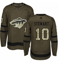 Mens Adidas Minnesota Wild 10 Chris Stewart Premier Green Salute to Service NHL Jersey 