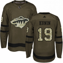 Mens Adidas Minnesota Wild 19 Luke Kunin Premier Green Salute to Service NHL Jersey 