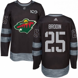 Mens Adidas Minnesota Wild 25 Jonas Brodin Authentic Black 1917 2017 100th Anniversary NHL Jersey 