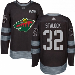 Mens Adidas Minnesota Wild 32 Alex Stalock Authentic Black 1917 2017 100th Anniversary NHL Jersey 