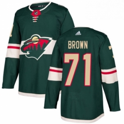 Mens Adidas Minnesota Wild 71 J T Brown Authentic Green Home NHL Jerse