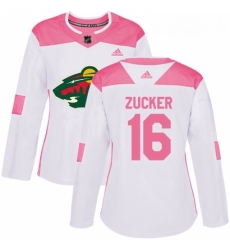 Womens Adidas Minnesota Wild 16 Jason Zucker Authentic WhitePink Fashion NHL Jersey 