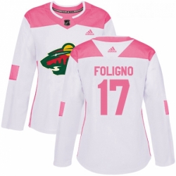 Womens Adidas Minnesota Wild 17 Marcus Foligno Authentic WhitePink Fashion NHL Jersey 