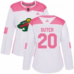 Womens Adidas Minnesota Wild 20 Ryan Suter Authentic WhitePink Fashion NHL Jersey 