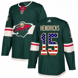 Youth Adidas Minnesota Wild 15 Matt Hendricks Authentic Green USA Flag Fashion NHL Jersey 