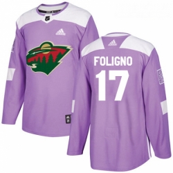 Youth Adidas Minnesota Wild 17 Marcus Foligno Authentic Purple Fights Cancer Practice NHL Jersey 