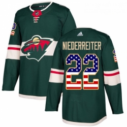 Youth Adidas Minnesota Wild 22 Nino Niederreiter Authentic Green USA Flag Fashion NHL Jersey 