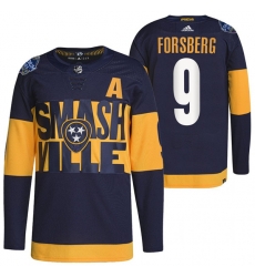 Men Nashville Predators 9 Filip Forsberg 2022 Navy Stadium Series Breakaway Player Stitched Jersey