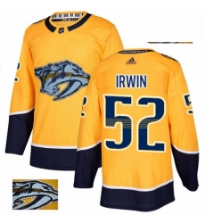 Mens Adidas Nashville Predators 52 Matt Irwin Authentic Gold Fashion Gold NHL Jersey 