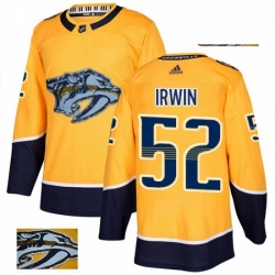 Mens Adidas Nashville Predators 52 Matt Irwin Authentic Gold Fashion Gold NHL Jersey 