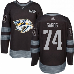 Mens Adidas Nashville Predators 74 Juuse Saros Authentic Black 1917 2017 100th Anniversary NHL Jersey 