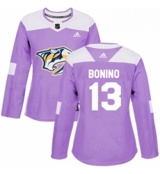 Womens Adidas Nashville Predators 13 Nick Bonino Authentic Purple Fights Cancer Practice NHL Jersey 