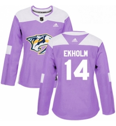 Womens Adidas Nashville Predators 14 Mattias Ekholm Authentic Purple Fights Cancer Practice NHL Jersey 