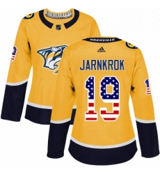 Womens Adidas Nashville Predators 19 Calle Jarnkrok Authentic Gold USA Flag Fashion NHL Jersey 