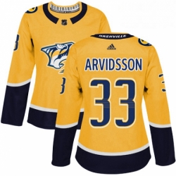 Womens Adidas Nashville Predators 33 Viktor Arvidsson Authentic Gold Home NHL Jersey 