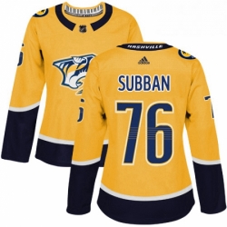 Womens Adidas Nashville Predators 76 PK Subban Authentic Gold Home NHL Jersey 