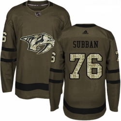 Youth Adidas Nashville Predators 76 PK Subban Authentic Green Salute to Service NHL Jersey 