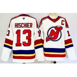 Men New Jersey Devils 13 Nico Hischier White 2024 25 With C Patch Stitched Hockey Jersey