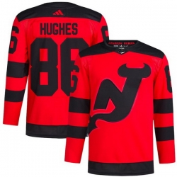 Men New Jersey Devils 86 Jack Hughes Red 2023 2024 Stadium Series Stitched Jersey