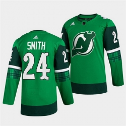 Men New jerseyy Devils 24 Ty Smith Green Warm Up St Patricks Day Stitched jersey