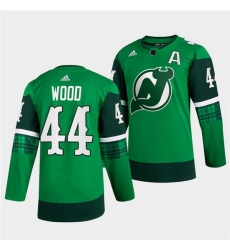 Men New jerseyy Devils 44 Miles Wood Green Warm Up St Patricks Day Stitched jersey