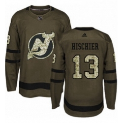 Mens Adidas New Jersey Devils 13 Nico Hischier Authentic Green Salute to Service NHL Jersey  Mens Adidas New Jersey Devils 13 Nico Hischier Authentic Green Salute to Service NHL Jersey