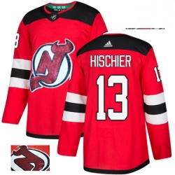 Mens Adidas New Jersey Devils 13 Nico Hischier Authentic Red Fashion Gold NHL Jersey  Mens Adidas New Jersey Devils 13 Nico Hischier Authentic Red Fashion Gold NHL Jersey