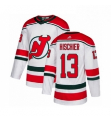 Mens Adidas New Jersey Devils 13 Nico Hischier Premier White Alternate NHL Jersey 