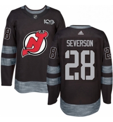 Mens Adidas New Jersey Devils 28 Damon Severson Authentic Black 1917 2017 100th Anniversary NHL Jersey 