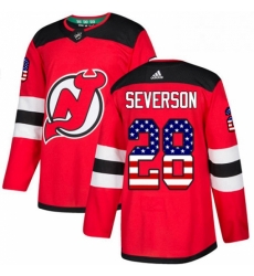 Mens Adidas New Jersey Devils 28 Damon Severson Authentic Red USA Flag Fashion NHL Jersey 