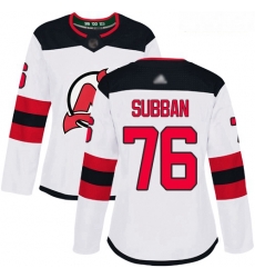 Devils #76 P  K  Subban White Road Authentic Women Stitched Hockey Jersey