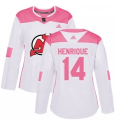 Womens Adidas New Jersey Devils 14 Adam Henrique Authentic WhitePink Fashion NHL Jersey 