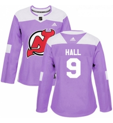 Womens Adidas New Jersey Devils 9 Taylor Hall Authentic Purple Fights Cancer Practice NHL Jersey 