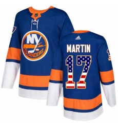 Mens Adidas New York Islanders 17 Matt Martin Authentic Royal Blue USA Flag Fashion NHL Jersey 