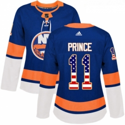 Womens Adidas New York Islanders 11 Shane Prince Authentic Royal Blue USA Flag Fashion NHL Jersey 